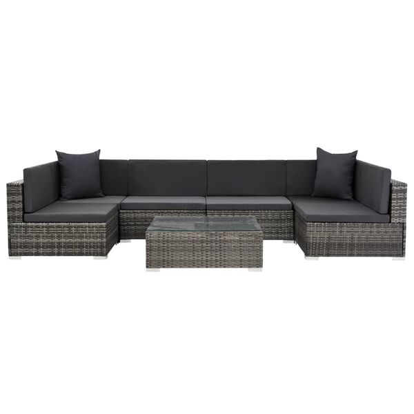 vidaXL 7-delige Loungeset met kussens poly rattan grijs