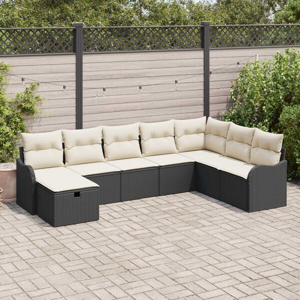 vidaXL Tuin Sofa Set met kussen met opslag 8 pcs Zwart Poly riet