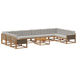 vidaXL Buiten bankenset met kussen 11 pcs Naturel en lichtgrijs