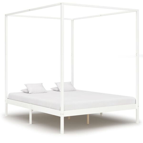 vidaXL Hemelbedframe met 2 lades massief grenenhout wit 160x200 cm