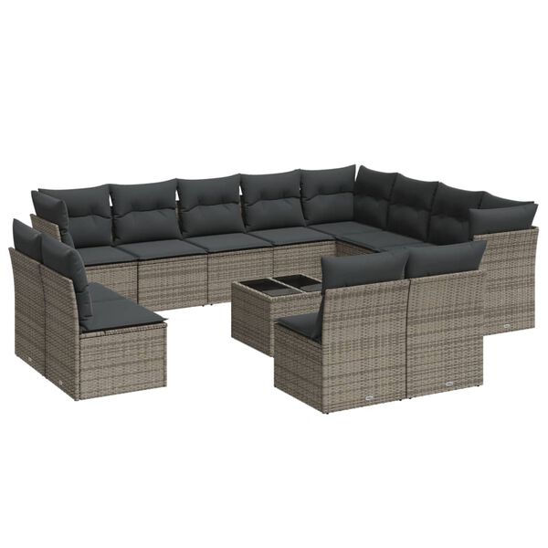 vidaXL 13-delige Loungeset met kussens poly rattan grijs