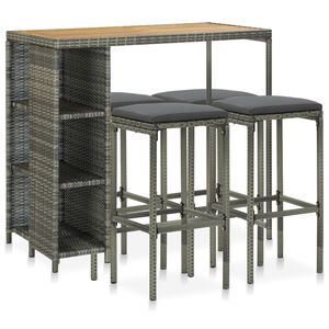 vidaXL 5-delige Tuinbarset met kussens poly rattan grijs