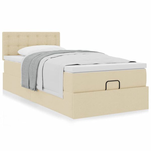 vidaXL Ottoman bed met matras 80x200cm stof crèmekleurig