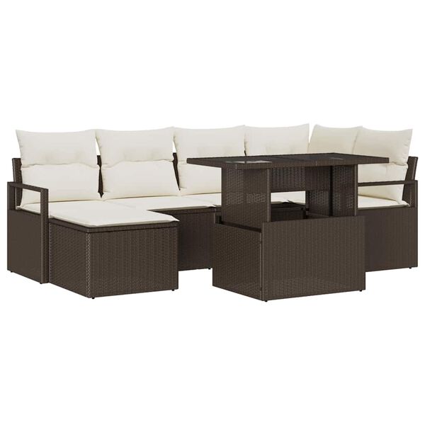 vidaXL Tuin Sofa Set met kussen 7 pcs Bruin en cr&egrave;me