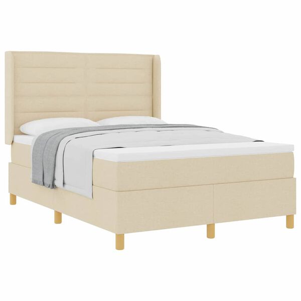 vidaXL Boxspringbed met matras met hoofdeinde Cr&egrave;me 160 x 200 cm Stof