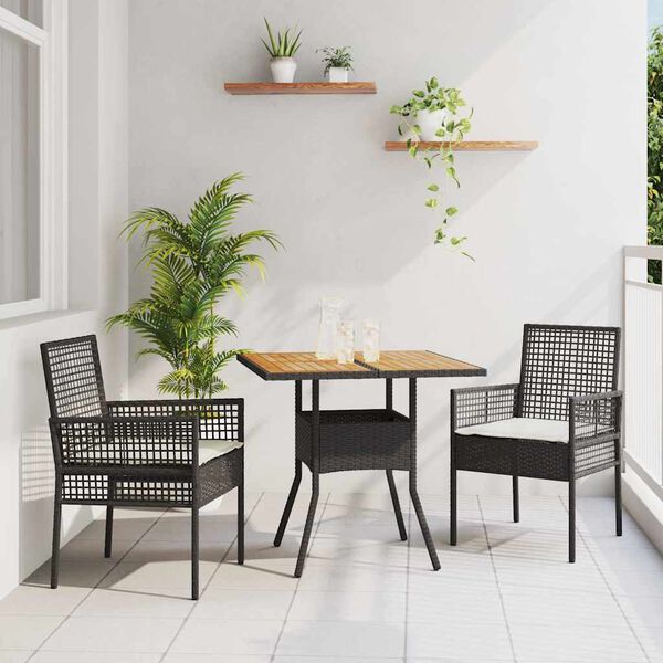 vidaXL Tuin eettafelset 3 pcs Zwart poly rattan