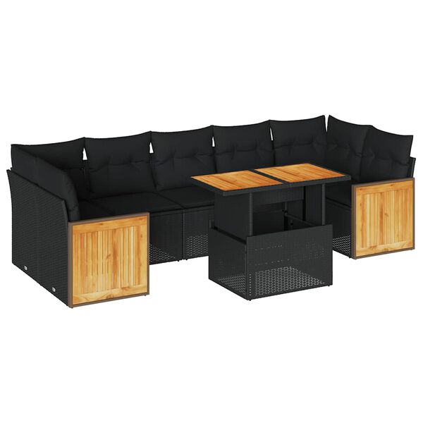 vidaXL 8-delige Loungeset met kussens poly rattan acacia zwart