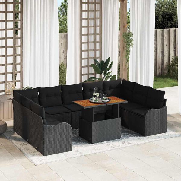 vidaXL Tuin Sofa Set met opslag 10 pcs Zwart Poly riet