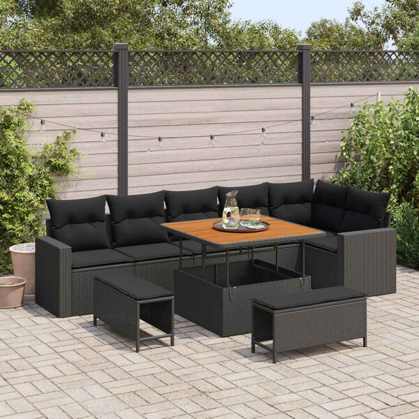 vidaXL Tuin Sofa Set 9 pcs Zwart Poly rattan en gepoedercoat staal