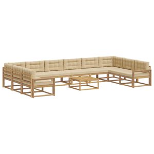 vidaXL Buiten bankenset met kussen 11 pcs Wit en Beige