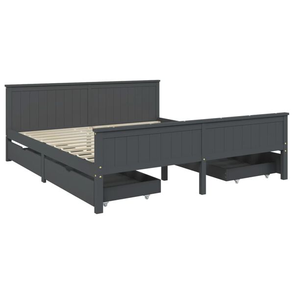vidaXL Bedframe met 4 lades massief grenenhout donkergrijs 180x200 cm