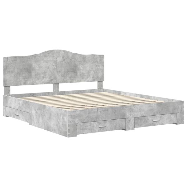vidaXL Bedframe met hoofdeinde Beton Grijs 200 x 200 cm Bewerkt hout