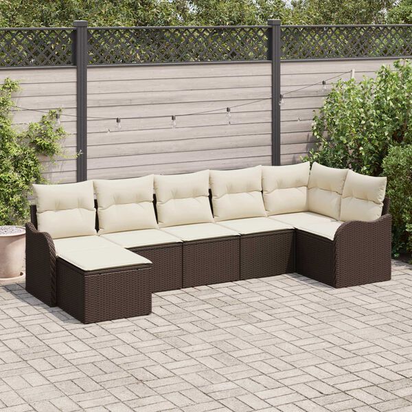 vidaXL Tuin Sofa Set met kussen 7 pcs Bruin en wit Poly riet