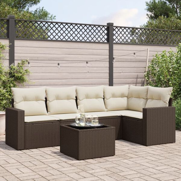 vidaXL 6-delige Loungeset met kussens poly rattan bruin