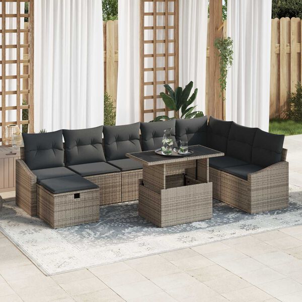 vidaXL Tuin Sofa Set 9 pcs Grijs poly rattan