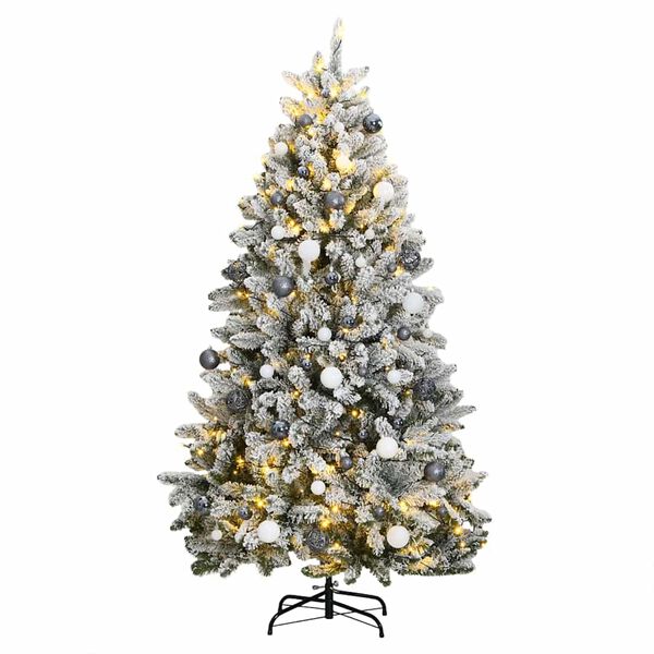 vidaXL Kunstkerstboom met scharnieren 300 LED's en kerstballen 240 cm