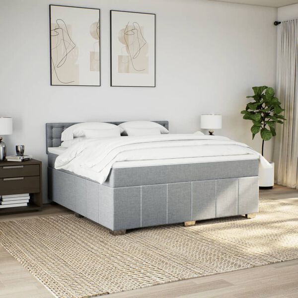 vidaXL Boxspring met matras stof lichtgrijs 180x200 cm