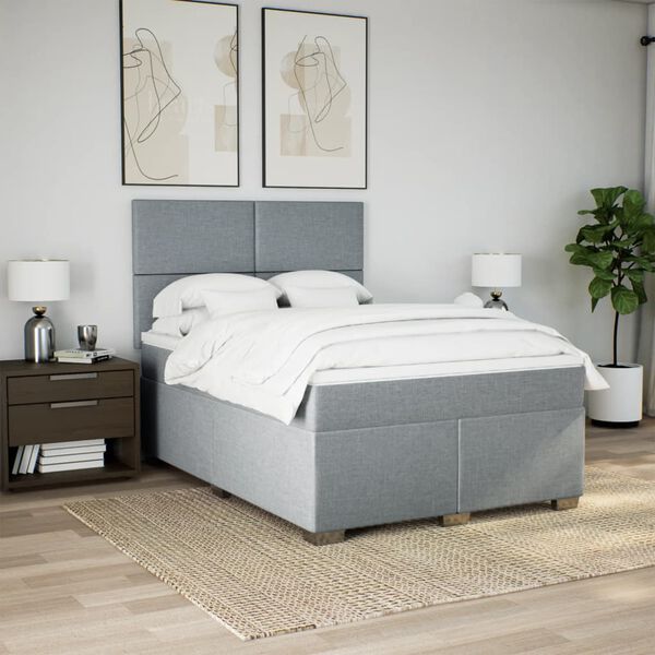 vidaXL Boxspring met matras stof lichtgrijs 140x190 cm