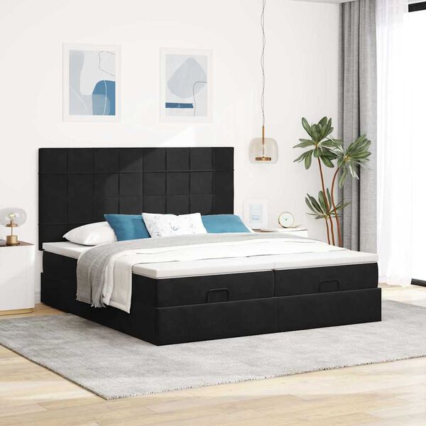 vidaXL Ottoman bed met matrassen 200x200cm fluweel zwart