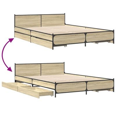 vidaXL Bedframe met lades bewerkt hout sonoma eikenkleurig 160x200 cm