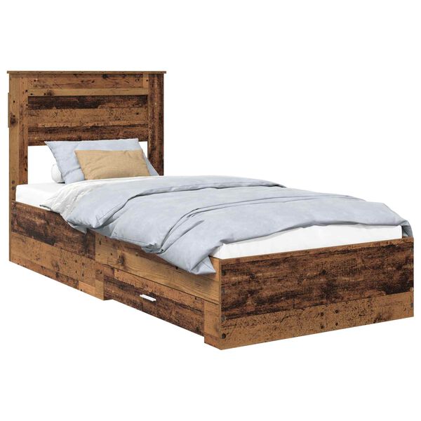 vidaXL Bedframe met hoofdeinde Oudhout 100 x 200 cm Bewerkt hout