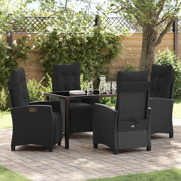 vidaXL Tuin eettafelset met kussen 5 pcs Zwart poly rattan