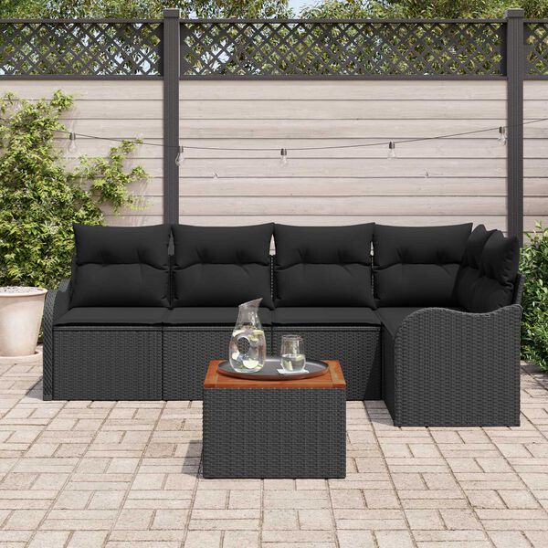 vidaXL Tuinbankenset met opslag 6 pcs Zwart poly rattan