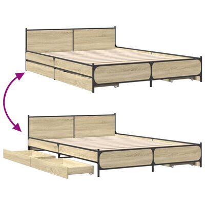 vidaXL Bedframe met lades bewerkt hout sonoma eikenkleurig 140x190 cm