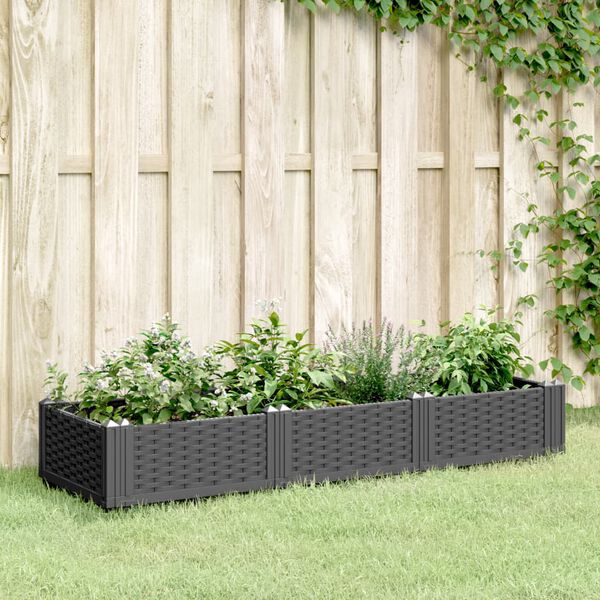 vidaXL Plantenbak met pinnen 125x40x28,5 cm polypropeen zwart