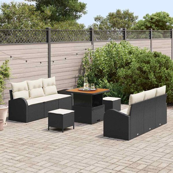 vidaXL Tuin Sofa Set met kussen 9 pcs Zwart Poly riet
