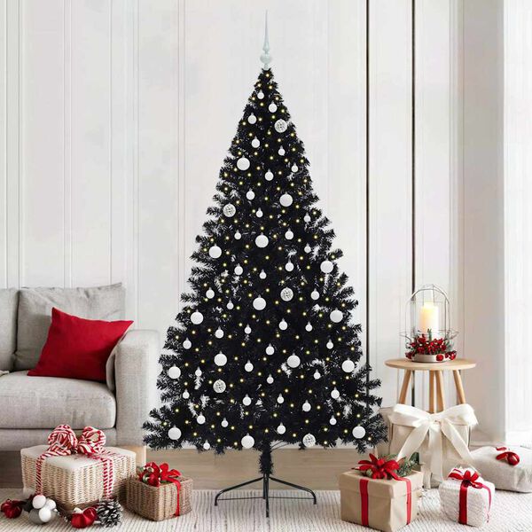 vidaXL Kunstmatig Voorverlicht Kerstboom met 300 LED Zwart 210 cm PVC