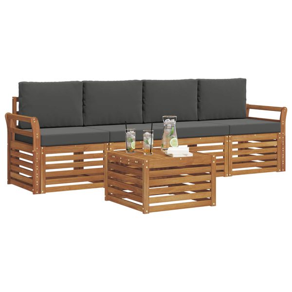 vidaXL Sofa-Sets 5 pcs Natuurlijk en Antraciet Massief Acaciahout