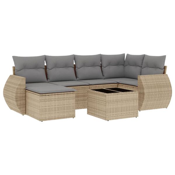 vidaXL 7-delige Loungeset met kussens poly rattan beige