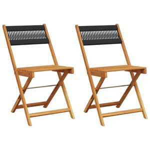 vidaXL Opklapbare stoelen, 2 stuks, zwart, massief acaciahout en touw.