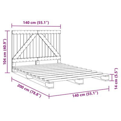 vidaXL Bedframe met hoofdbord massief grenenhout grijs 140x200 cm