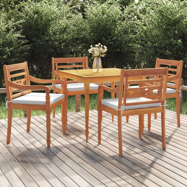 vidaXL 5-delige Tuinset met kussens massief teakhout