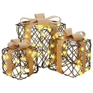 vidaXL Verlichte kerstcadeau doos 3 st 150 LED's Warmwit