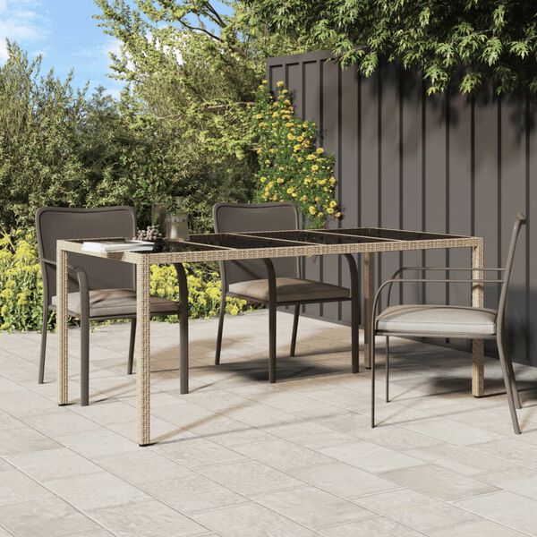 vidaXL Tuintafel 190x90x75 cm gehard glas en poly rattan beige