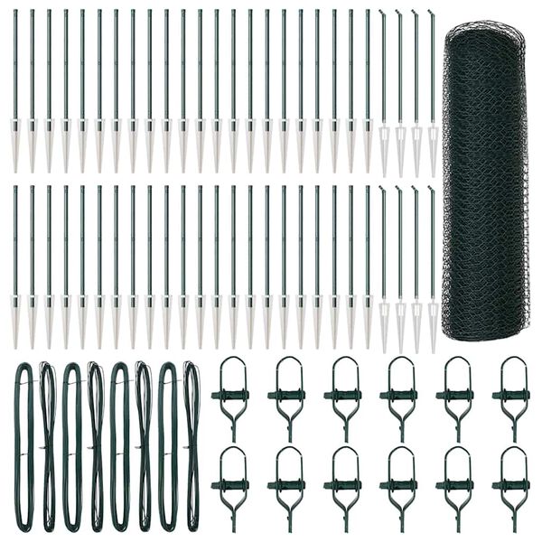 vidaXL Afrasteringspaal Groen 100 x 0,5 m (13 mm gaas) Staal en PVC