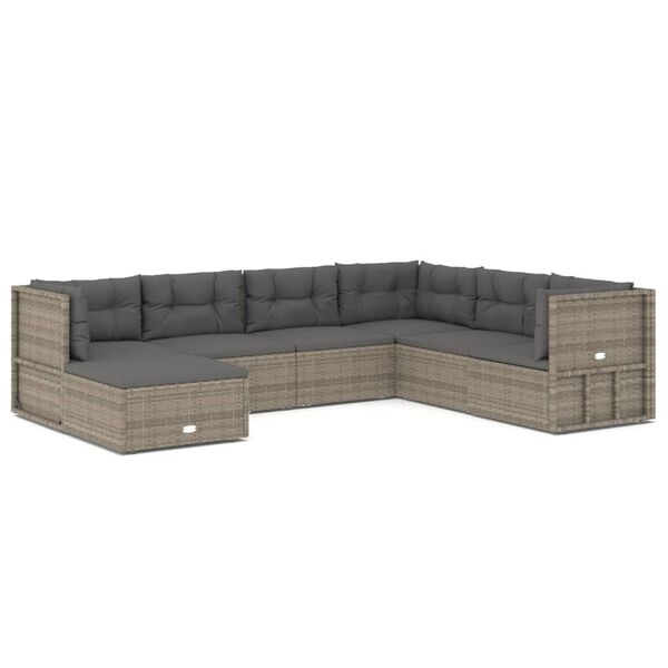 vidaXL 7-delige Loungeset met kussens poly rattan grijs