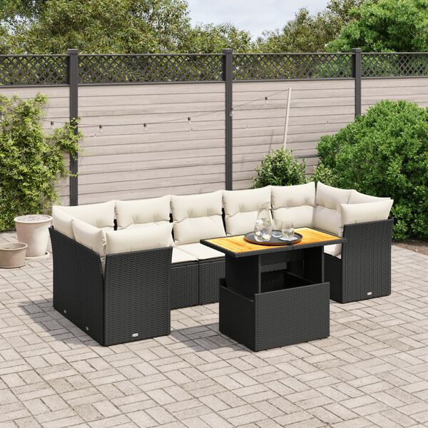 vidaXL 8-delige Loungeset met kussens poly rattan zwart