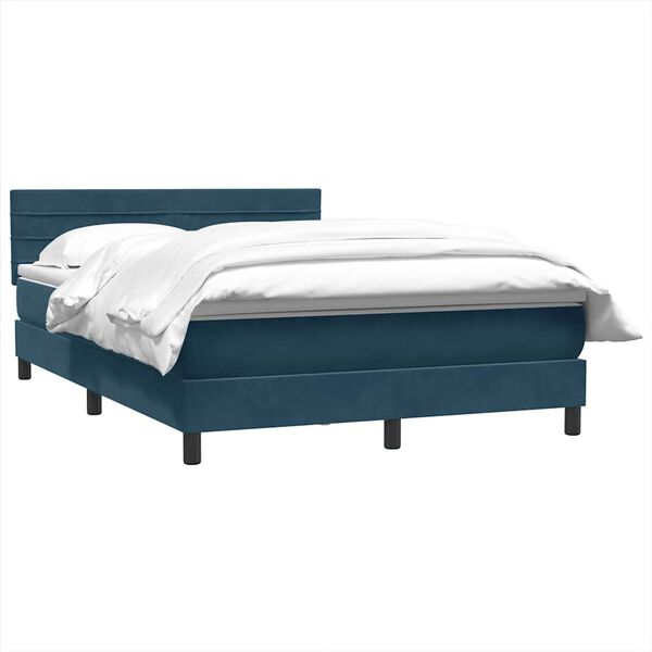 vidaXL Boxspring met matras fluweel donkerblauw 140x210 cm