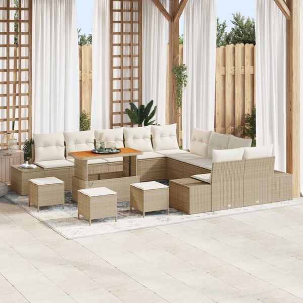 vidaXL Tuin Sofa Set met kussen 14 pcs Beige Poly riet