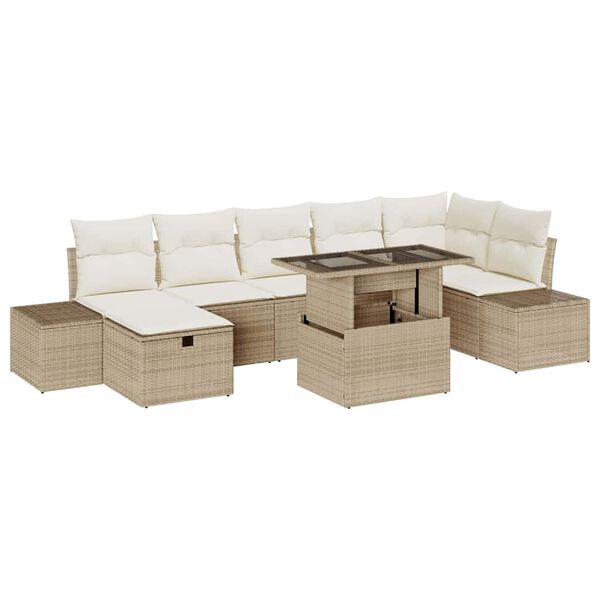 vidaXL Tuin Sofa Set met kussen met opslag 8 pcs Beige Poly riet