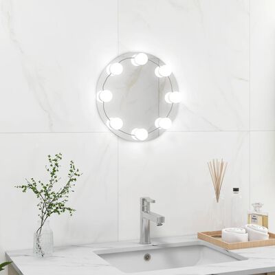 vidaXL Wandspiegel zonder lijst met LED-lampen rond glas