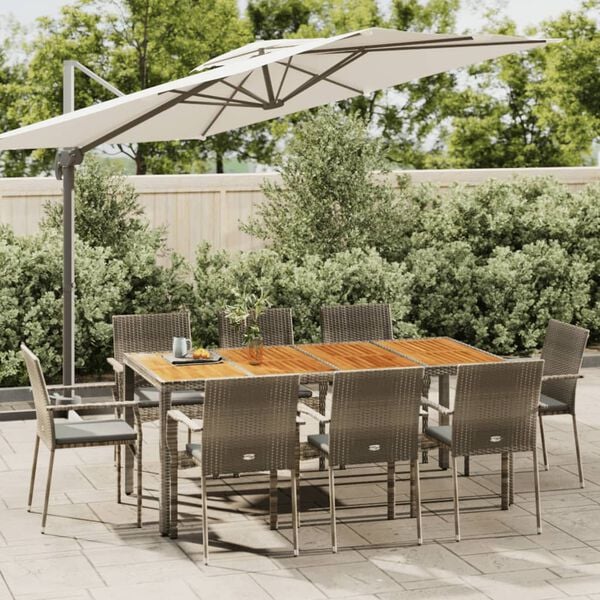 vidaXL 9-delige Tuinset met kussens poly rattan grijs