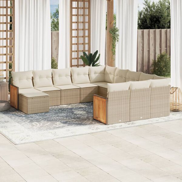 vidaXL 12-delige Loungeset met kussens poly rattan beige