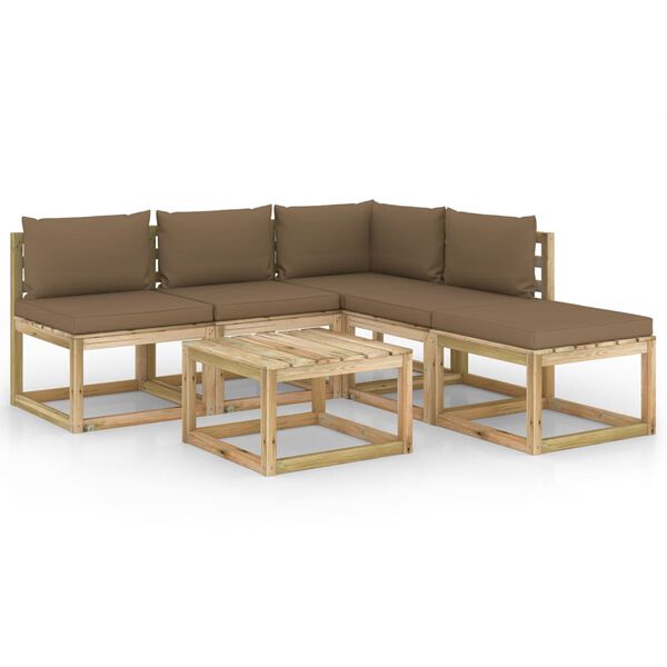 vidaXL 6-delige Loungeset met taupe kussens