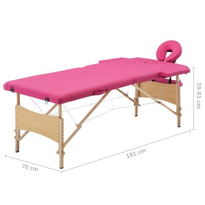 vidaXL Massagetafel inklapbaar 2 zones hout roze