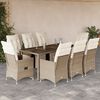 vidaXL 9-delige Bistroset met kussens poly rattan beige